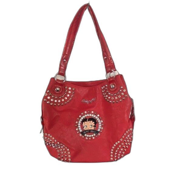 Rare Betty Boop Bucket Large Red Handbag Study Cartoon Bling Gold Lining VTG - Picture 1 of 8